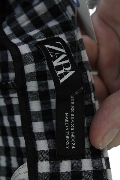 Zara Womens Textured Zip Gingham Printed Mini Shorts Black Size XS