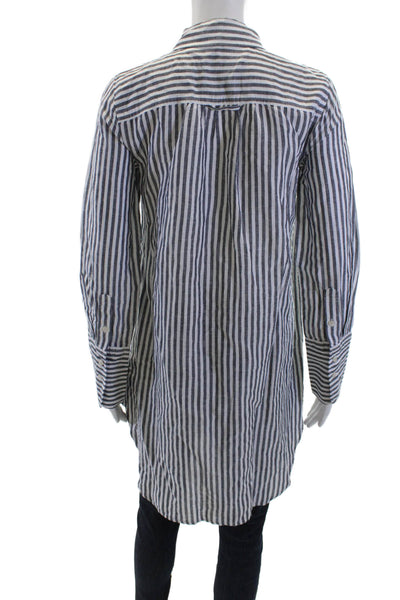 J Crew Women Black Striped Linen-Cotton Tunic Button-Up Long Sleeve Size XS