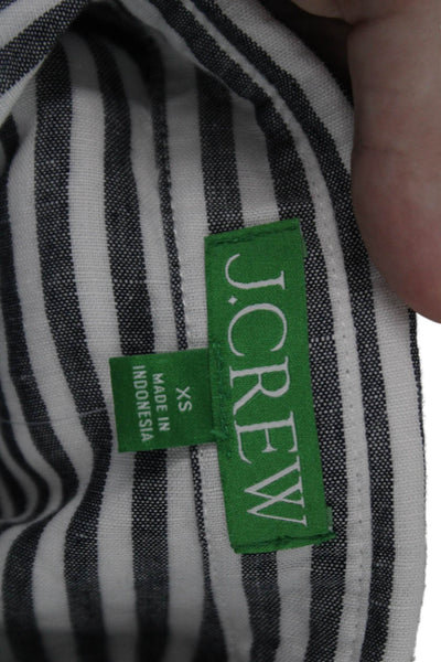 J Crew Women Black Striped Linen-Cotton Tunic Button-Up Long Sleeve Size XS