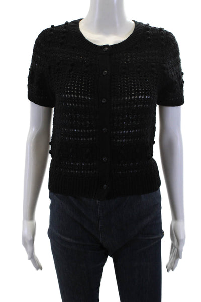 Rag & Bone Womens Cotton Short Sleeve Button Cardigan Black Size S