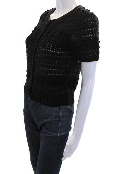 Rag & Bone Womens Cotton Short Sleeve Button Cardigan Black Size S