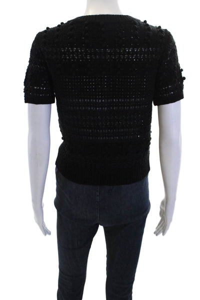 Rag & Bone Womens Cotton Short Sleeve Button Cardigan Black Size S