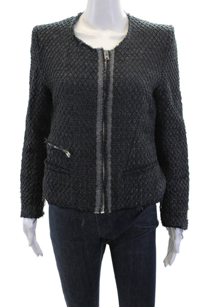 IRO Womens Cotton Long Sleeve Zip Sparkly Sweater Gray Size 02