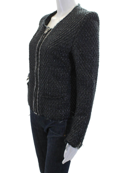 IRO Womens Cotton Long Sleeve Zip Sparkly Sweater Gray Size 02