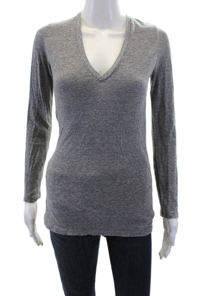 Monrow Womens Jersey V-Neck Long Sleeve T-Shirt Gray Size S