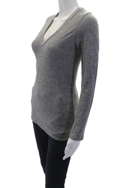 Monrow Womens Jersey V-Neck Long Sleeve T-Shirt Gray Size S