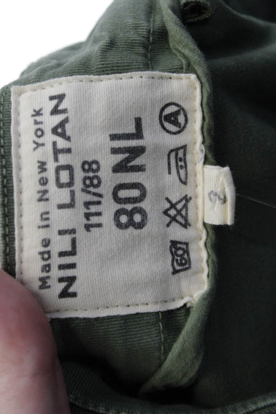 Nili Lotan Womens Zip Button Casual Straight Pants Green Size 02
