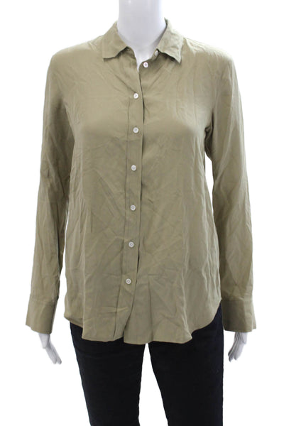 Everlane Womens Button Front Long Sleeve Collared Silk Shirt Green Size 00