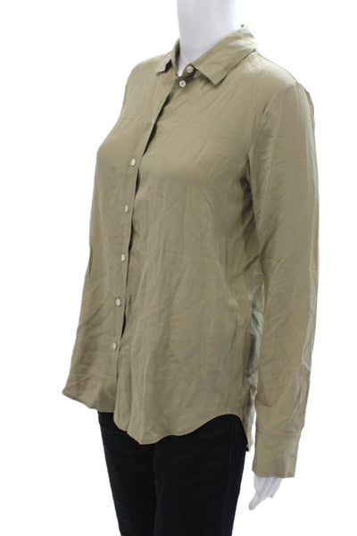Everlane Womens Button Front Long Sleeve Collared Silk Shirt Green Size 00