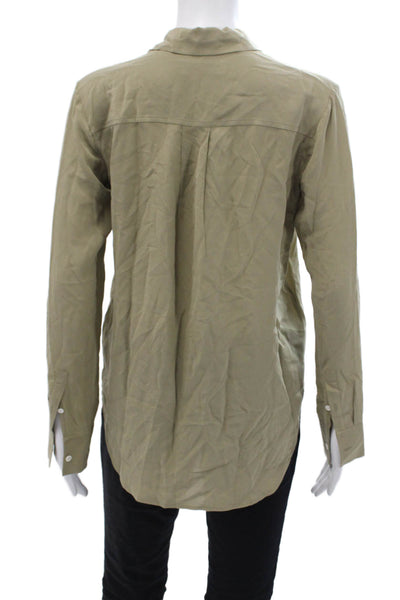 Everlane Womens Button Front Long Sleeve Collared Silk Shirt Green Size 00
