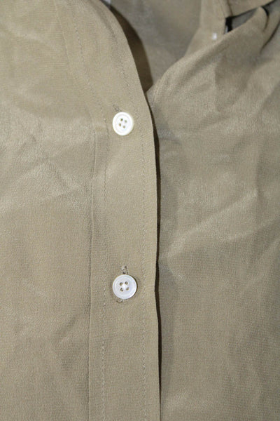 Everlane Womens Button Front Long Sleeve Collared Silk Shirt Green Size 00