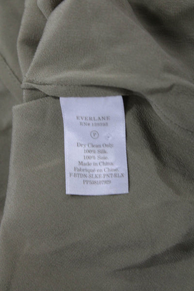 Everlane Womens Button Front Long Sleeve Collared Silk Shirt Green Size 00