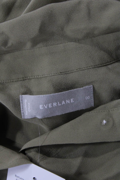 Everlane Womens Button Front Long Sleeve Collared Silk Shirt Green Size 00