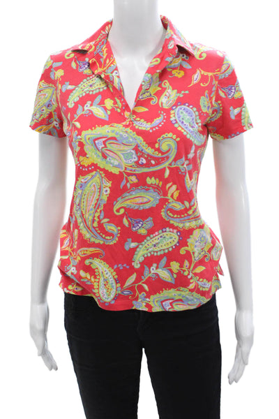 Polo Golf Ralph Lauren Womens Red Paisley Polo Short Sleeve Cotton Size M