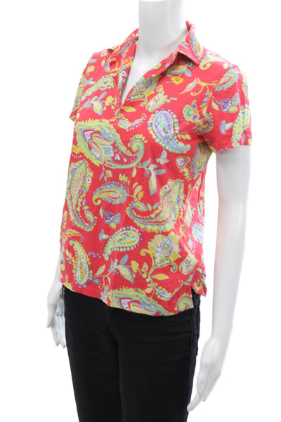 Polo Golf Ralph Lauren Womens Red Paisley Polo Short Sleeve Cotton Size M