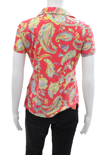 Polo Golf Ralph Lauren Womens Red Paisley Polo Short Sleeve Cotton Size M