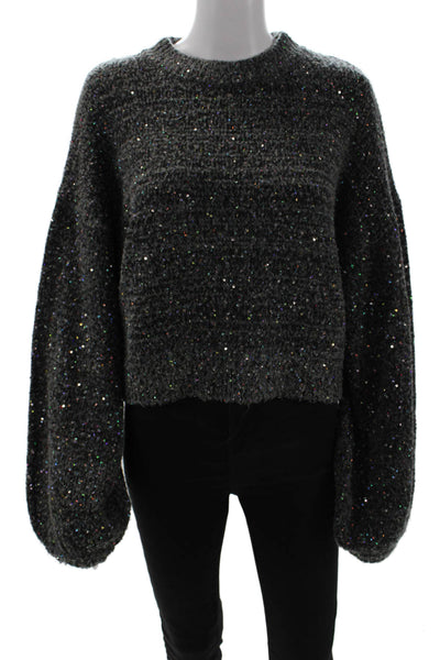 Zara Knit Womens Sequined Sweater Gray Size M