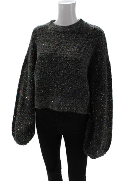 Zara Knit Womens Sequined Sweater Gray Size M