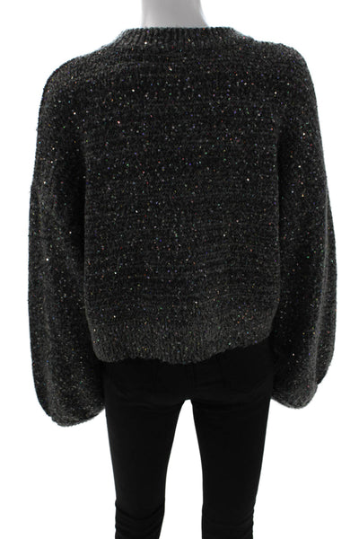 Zara Knit Womens Sequined Sweater Gray Size M