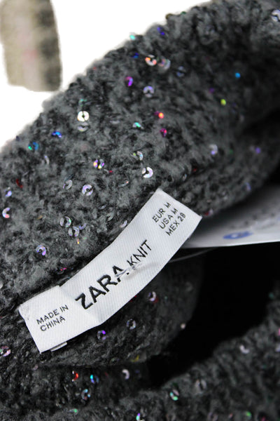 Zara Knit Womens Sequined Sweater Gray Size M