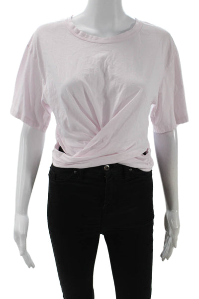 ALC Women Cropped T-Shirt Pink Cotton Tie Crew Neck Short Sleeve Size M