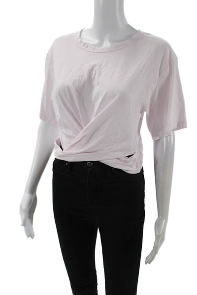 ALC Women Cropped T-Shirt Pink Cotton Tie Crew Neck Short Sleeve Size M