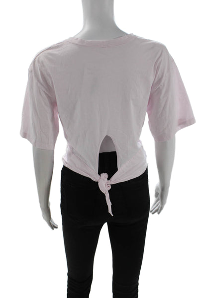 ALC Women Cropped T-Shirt Pink Cotton Tie Crew Neck Short Sleeve Size M