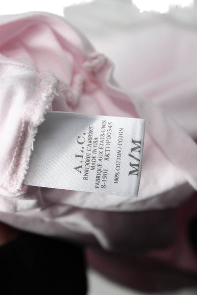 ALC Women Cropped T-Shirt Pink Cotton Tie Crew Neck Short Sleeve Size M