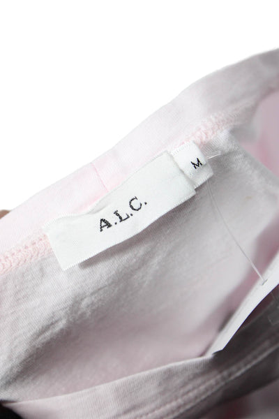 ALC Women Cropped T-Shirt Pink Cotton Tie Crew Neck Short Sleeve Size M