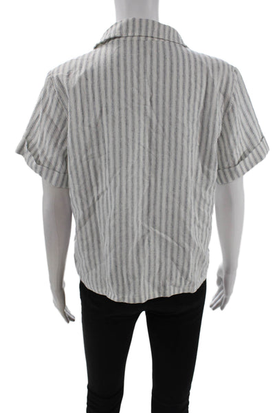 Banana Republic Womens Striped White Linen-Blend Button-Up Short Sleeve Size S