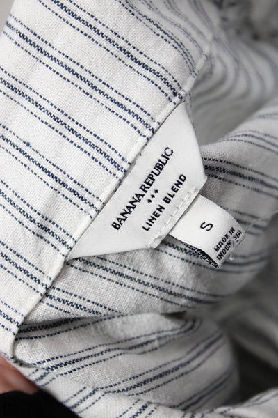 Banana Republic Womens Striped White Linen-Blend Button-Up Short Sleeve Size S