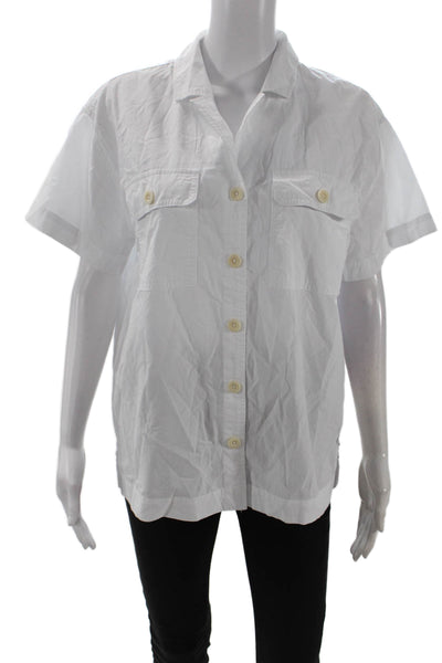 Madewell Women Basic Collared Short Sleeve Button-Up Cotton White Top Size S