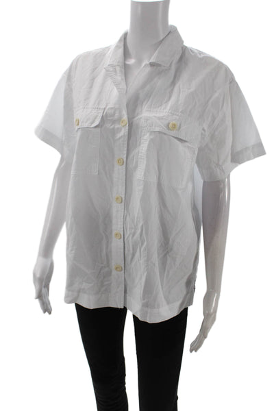 Madewell Women Basic Collared Short Sleeve Button-Up Cotton White Top Size S