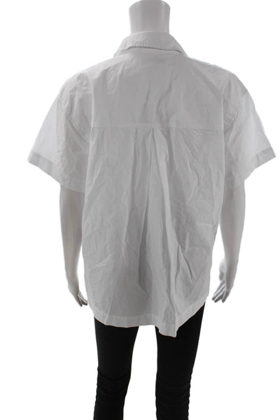 Madewell Women Basic Collared Short Sleeve Button-Up Cotton White Top Size S