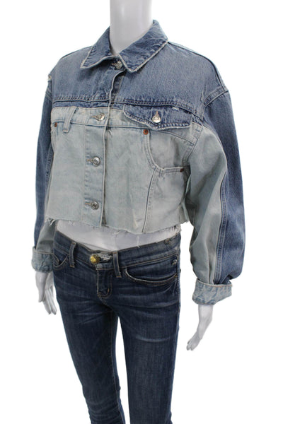 Zara Womens Two-Toned Cropped Denim Jacket Blue Size XS