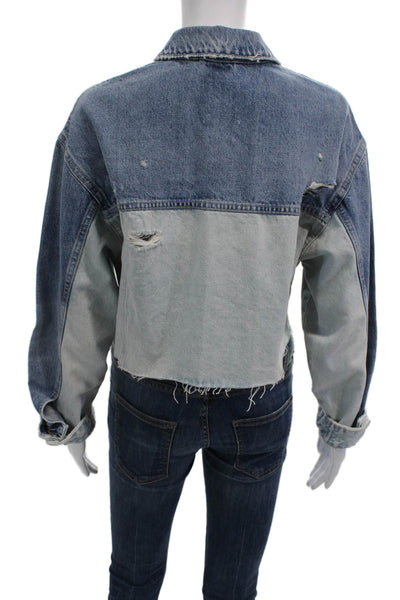 Zara Womens Two-Toned Cropped Denim Jacket Blue Size XS