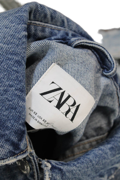 Zara Womens Two-Toned Cropped Denim Jacket Blue Size XS