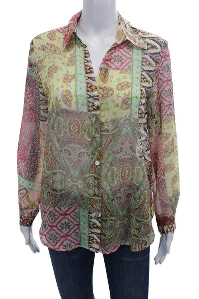 Zara Women Paisley Button-Up Blouse Collared Long Sleeve Polyester Size XS