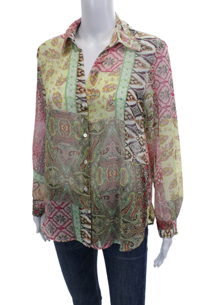 Zara Women Paisley Button-Up Blouse Collared Long Sleeve Polyester Size XS