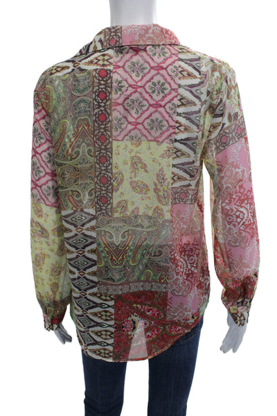 Zara Women Paisley Button-Up Blouse Collared Long Sleeve Polyester Size XS