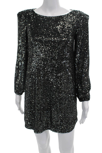 BB Dakota Women Shift Mini Dress Black Long Sleeve Round Neck Size XS