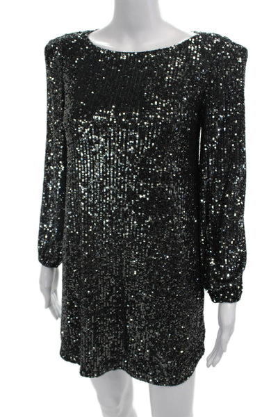 BB Dakota Women Shift Mini Dress Black Long Sleeve Round Neck Size XS