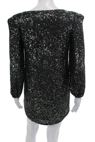 BB Dakota Women Shift Mini Dress Black Long Sleeve Round Neck Size XS