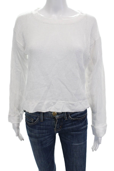 Stateside Women Basic White Cotton Crew Neck Button Long Sleeve Top Size XS