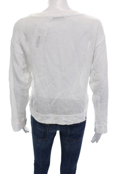 Stateside Women Basic White Cotton Crew Neck Button Long Sleeve Top Size XS