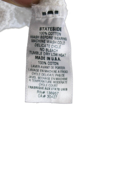 Stateside Women Basic White Cotton Crew Neck Button Long Sleeve Top Size XS