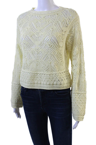 Vince Unisex Pullover Sweater Yellow Organic Cotton Crew Neck Boho Size 2XS