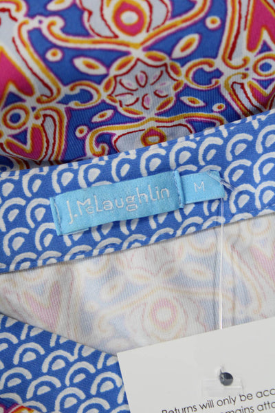 J. Mclaughlin Women Blue Geometric V-Neck Bohemian Tunic 3/4 Sleeve Size M