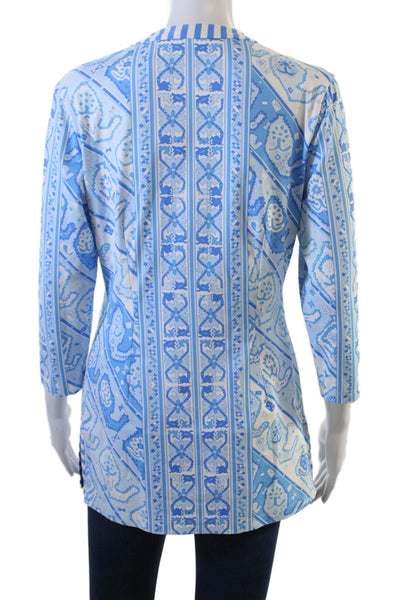 J. Mclaughlin Women Tunic Blue Geometric 3/4 Sleeve Nylon Spandex Size S