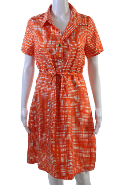 Elizabeth McKay Women Shirt Dress Orange Check Collared Button Mid-Calf Size 6